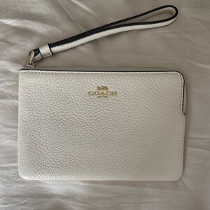 Coach White Pebbled Leather Wristlet with Gold Logo